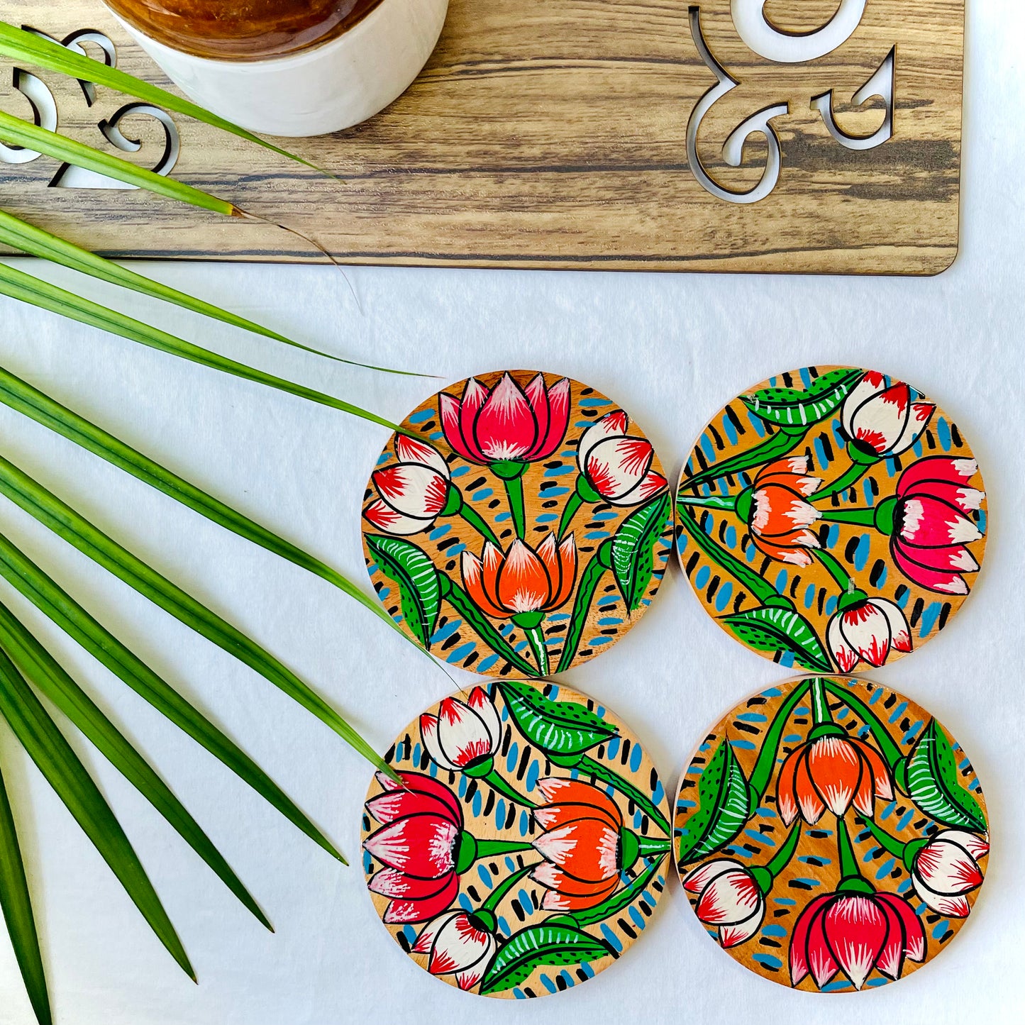 Alokya - 100% natural, Pattachitra painted terracotta coasters