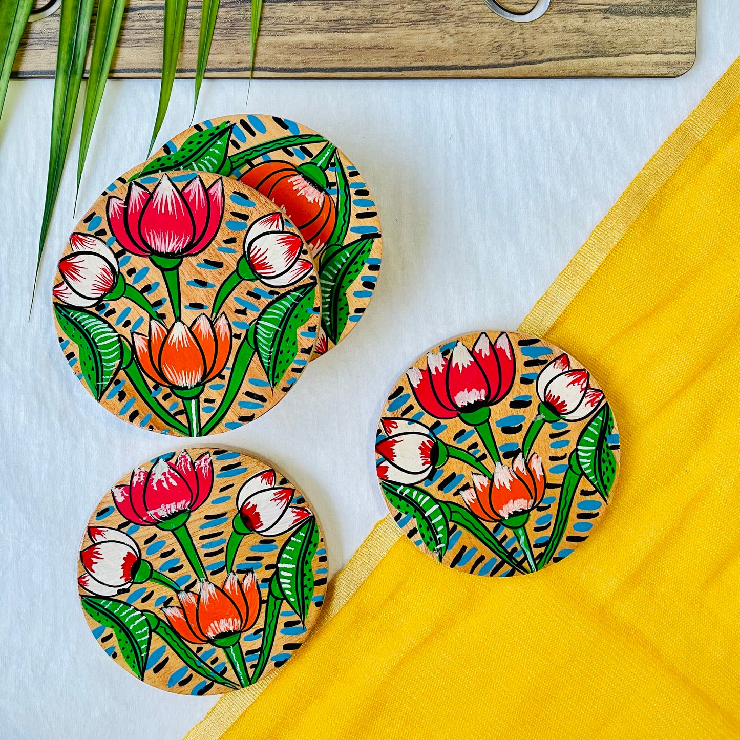 Alokya - 100% natural, Pattachitra painted terracotta coasters