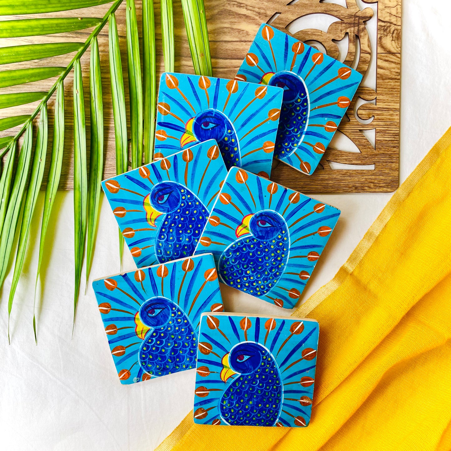 Alokya - 100% natural, Pattachitra painted terracotta coasters