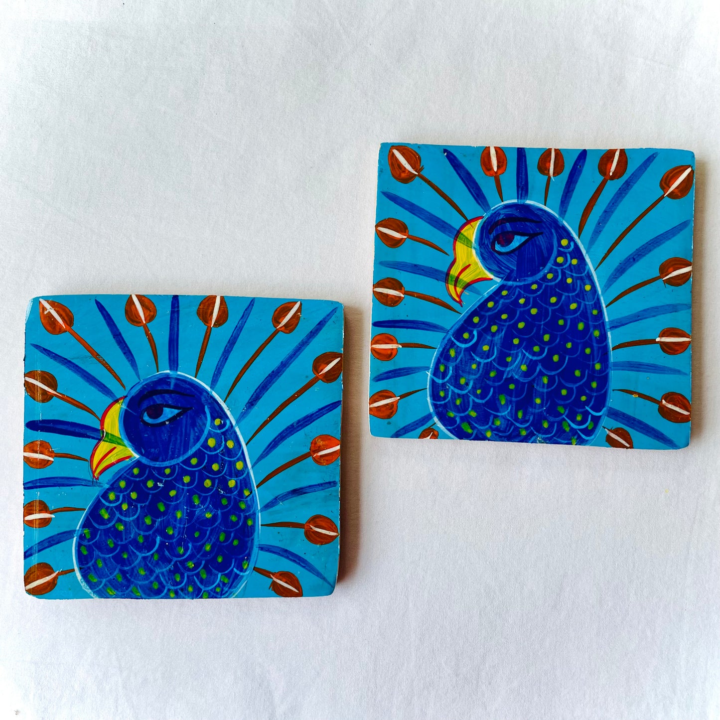 Alokya - 100% natural, Pattachitra painted terracotta coasters