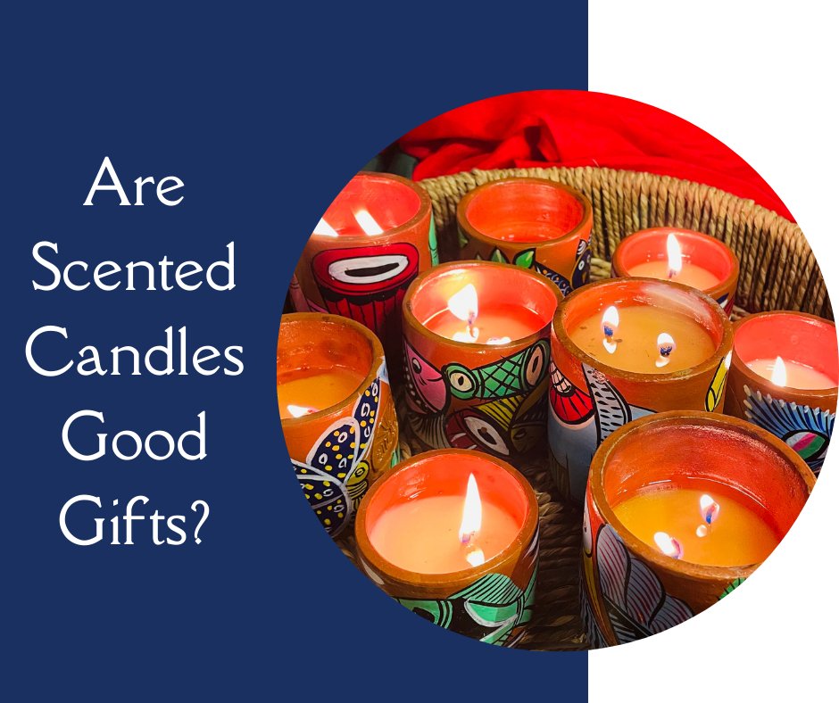 image of candles lit candles with the text- are scented candles good gifts?