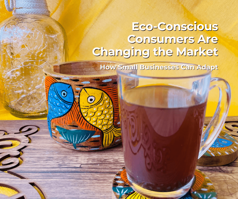 A tea cup placed on a round wooden coaster is displayed in front of a pure mango wood round wooden coaster hand painted with traditional folk art painting