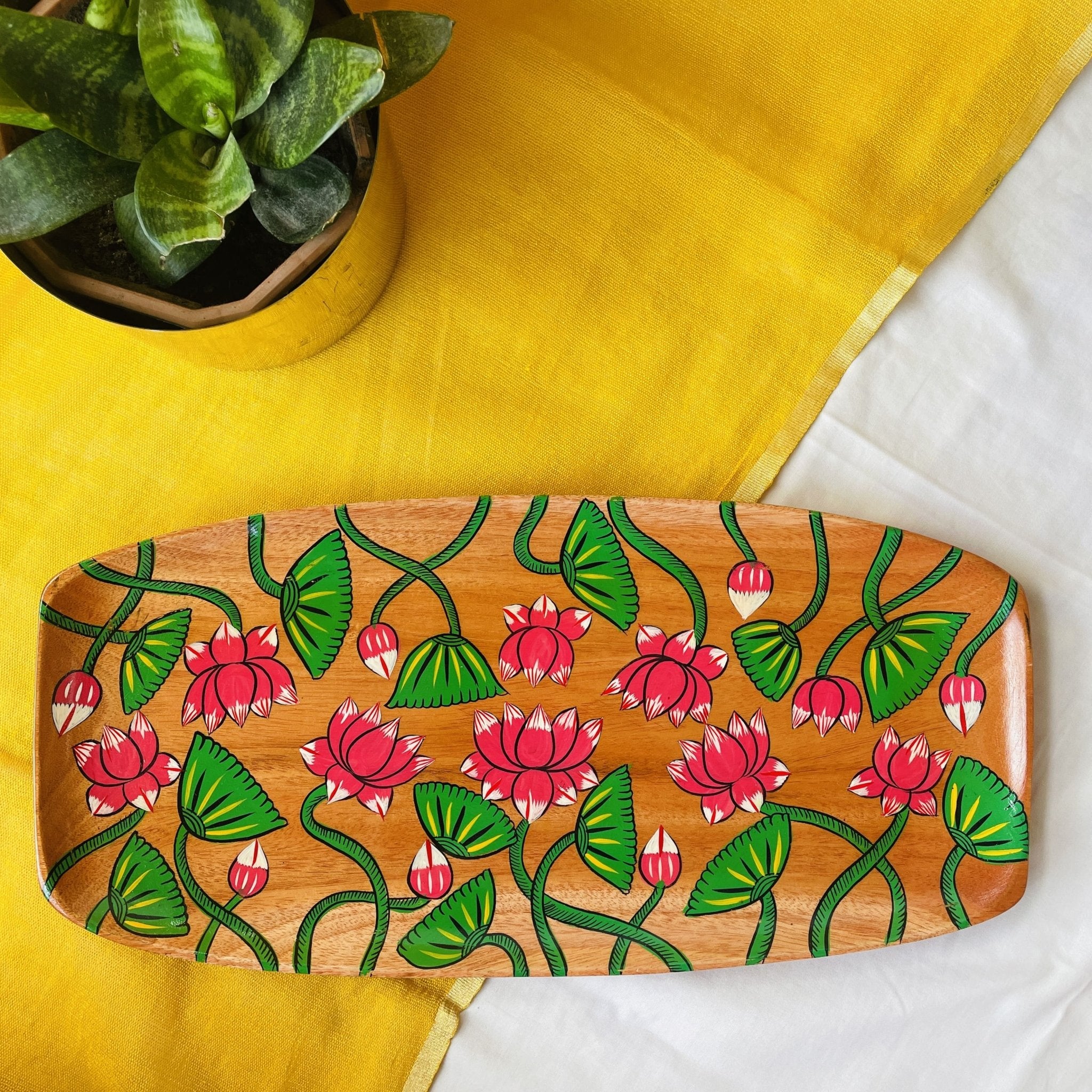 rectangular wooden trays hand painted with  flower painting