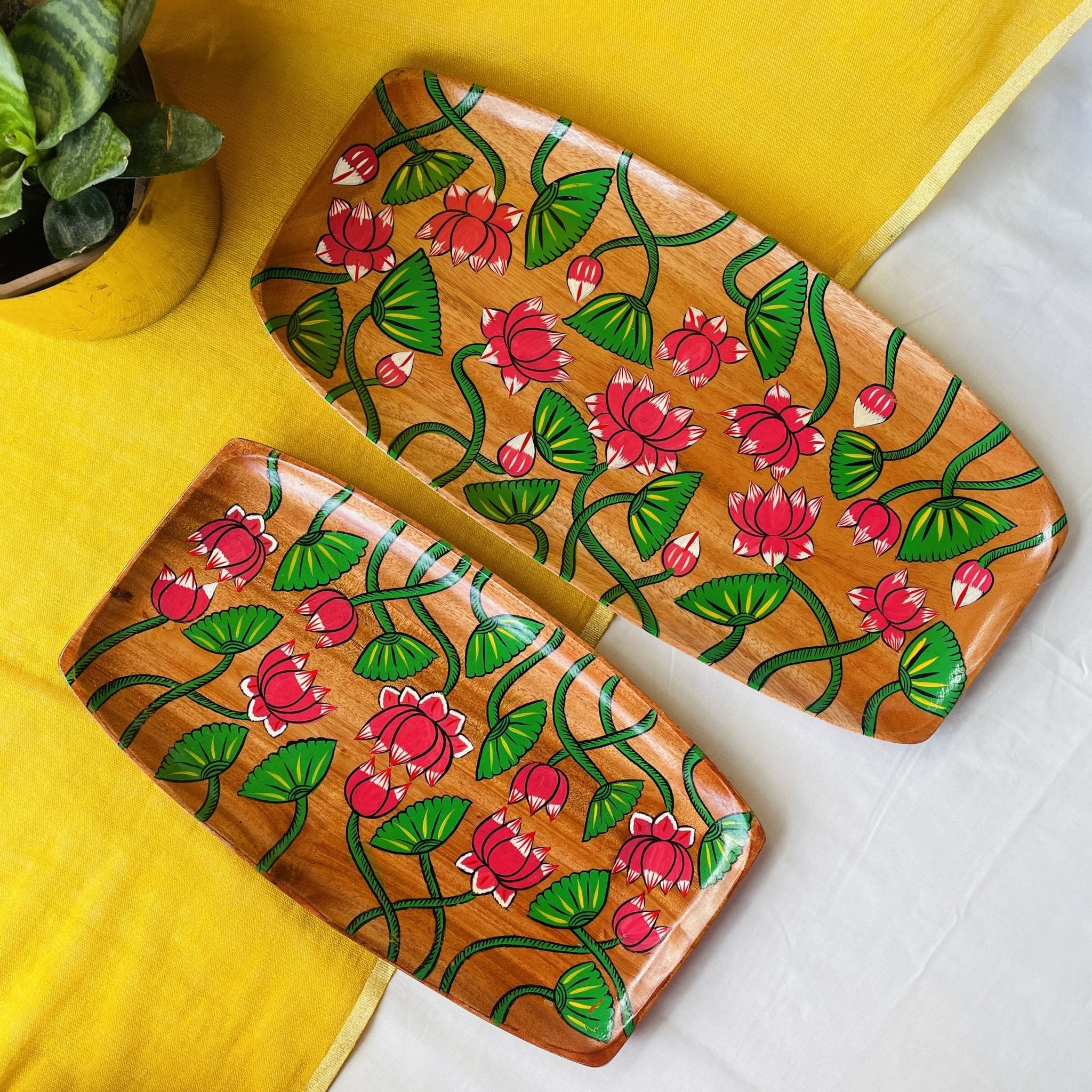 rectangular wooden trays hand painted with flower painting