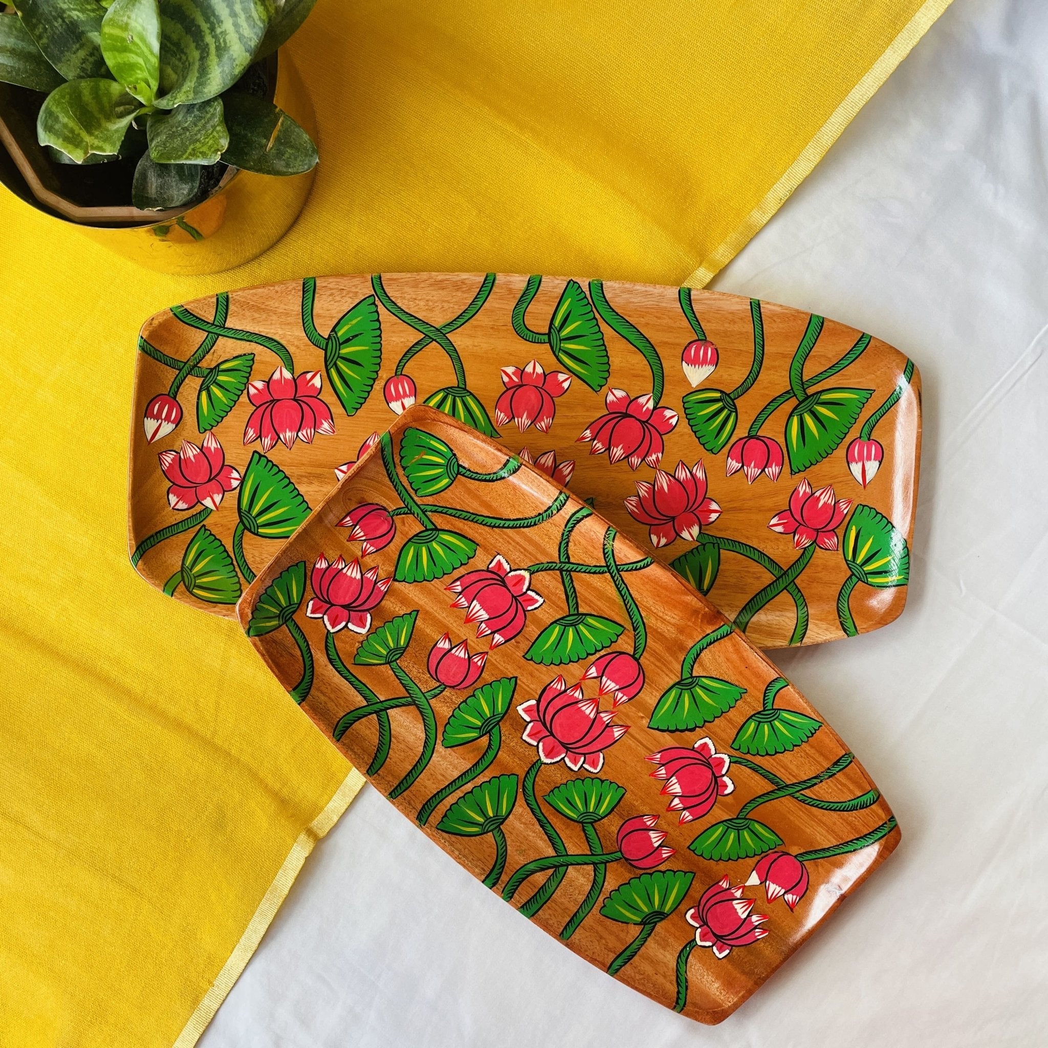 rectangular wooden trays hand painted with flower painting