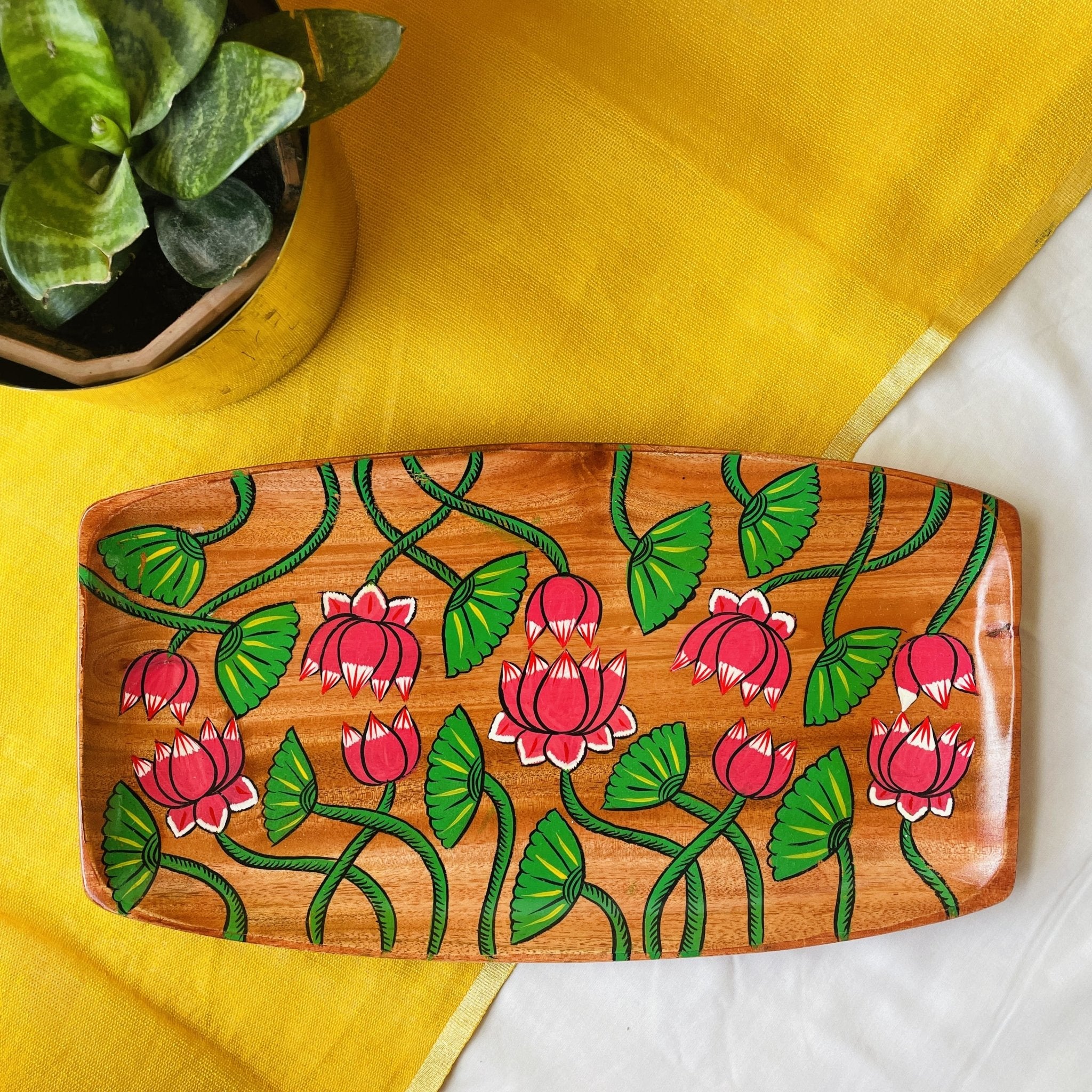 rectangular wooden trays hand painted with flower painting