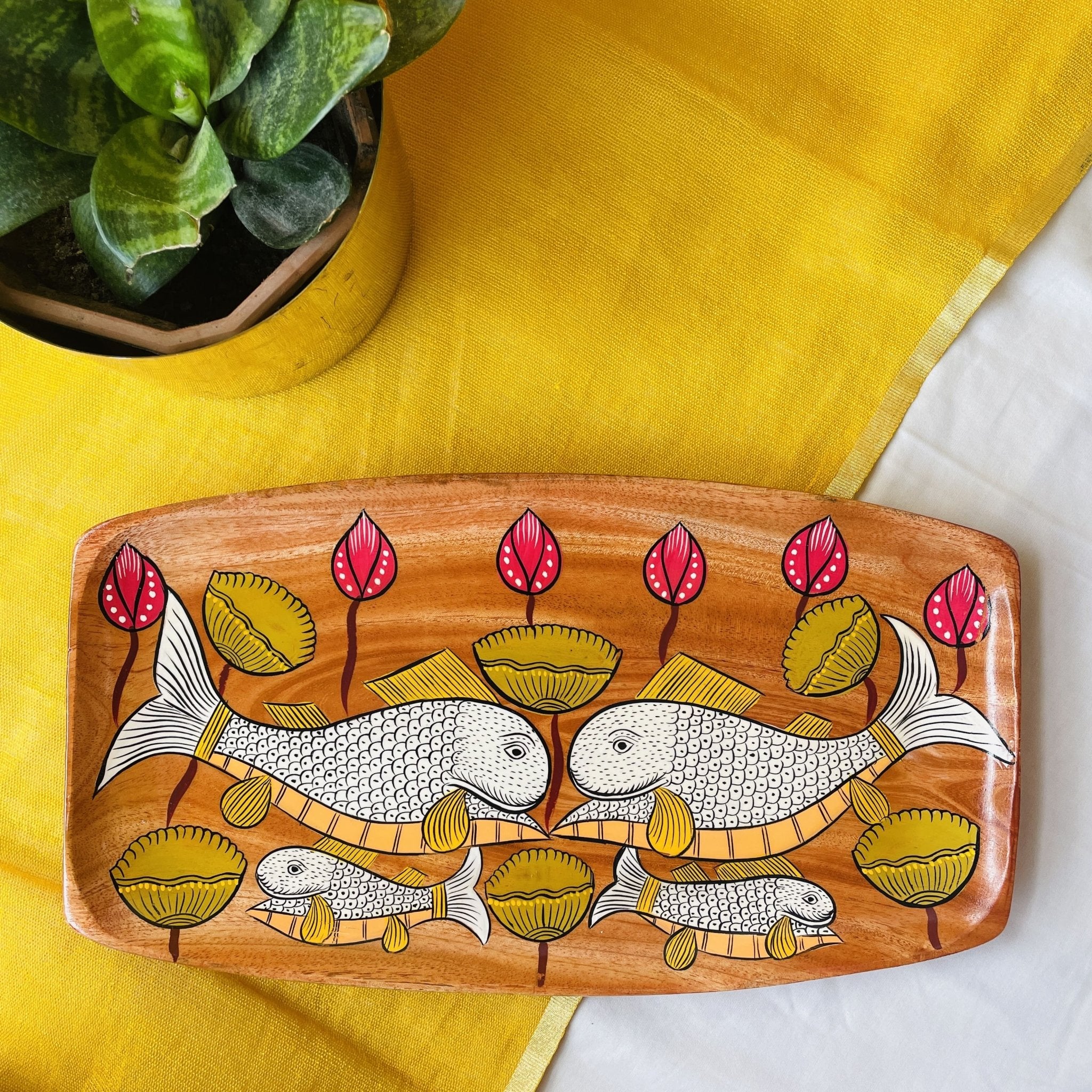 rectangular wooden trays hand painted with fish painting