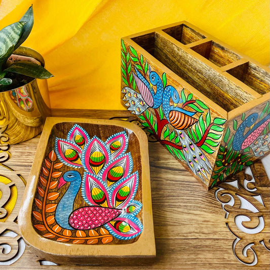 Rupshi Hamper 1 | Rectangle Wooden Platter X Multipurpose Desk Organiser