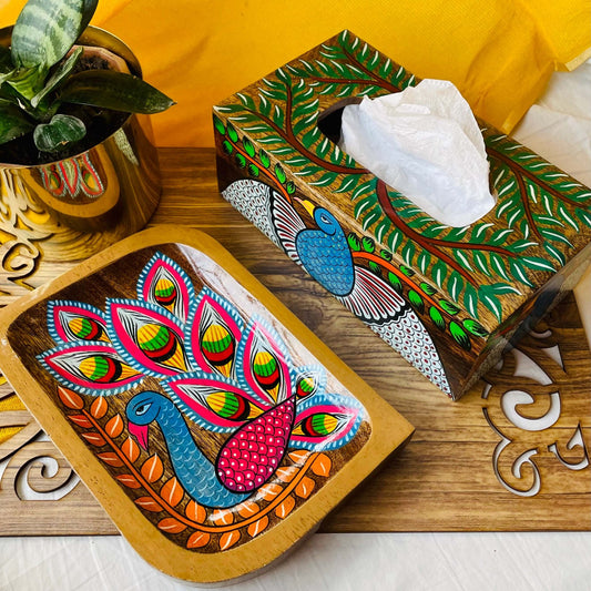 Rupshi Hamper 3 | Rectangle Wooden Platter X Wood Tissue Box
