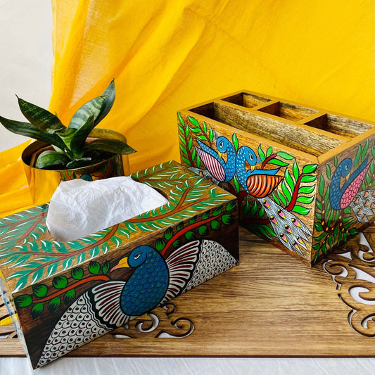 Rupshi Hamper 4 | Wood Tissue Box X Multipurpose Desk Organiser